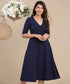 Elegant Swing Waistline Statement Navy Dress
