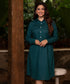 Teal Loose Fitted Shirt Linen Dress