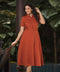 Orange Lapel Detailed Front Buttoned Dress
