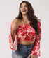 Sleeve Flared Printed Off-Shoulder Crop Top