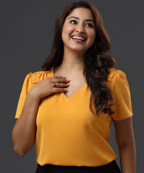 Shoulder Detailed Mustard Chiffon Top