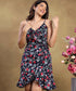 Vneck Frilled Floral Printed Strappy Dress