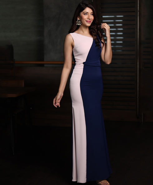 Two Tone Slight Vneck Bodycon Maxi