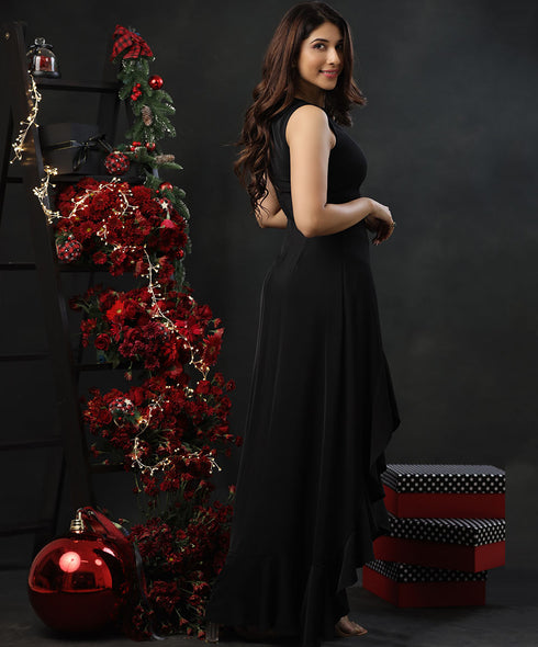 Side Angel Frilled Chiffon Maxi