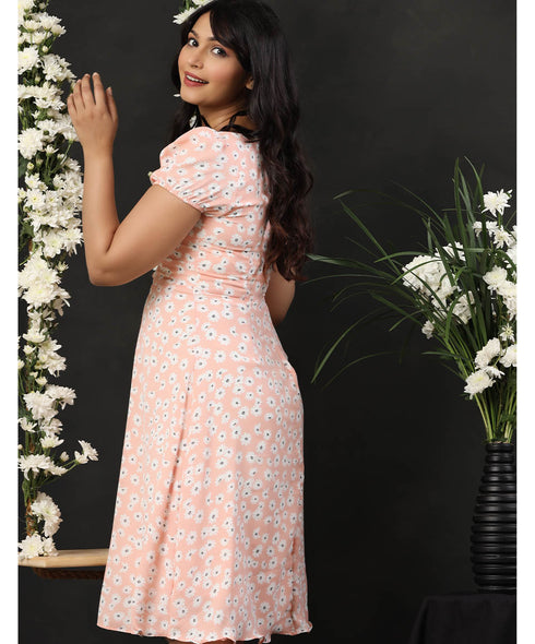 Reformation Deep Cut Pink Chiffon Dress