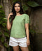 Green Gathered Short Sleeve Linen Top