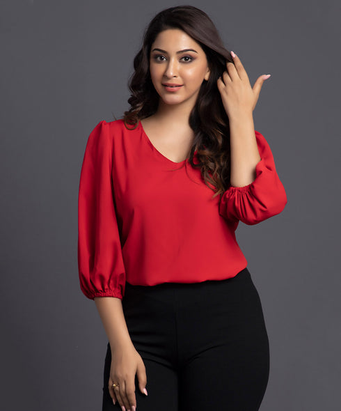 Hot Red Balloon Chiffon Top