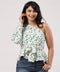 Pintuck One Shoulder Printed Chiffon Top