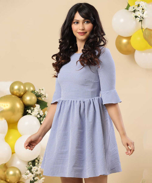 Mini Blue Gingham Loose Fitted Dress