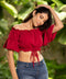 Off-Shoulder Elasticated Waist Chiffon Red Top