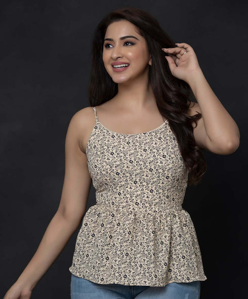 Strappy Printed Cute Peplum Top