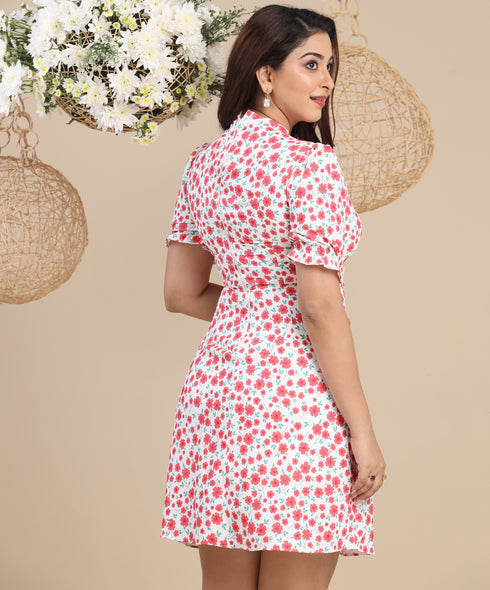 Puffed Sleeve Micro Floral Mini Dress