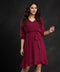 Maroon Lantern Sleeve Frilled Dress