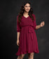 Maroon Lantern Sleeve Frilled Dress
