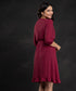 Maroon Lantern Sleeve Frilled Dress