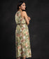 Beige Green Halter Neck Printed Dress