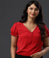 Red Puffed Sleeve Vneck Formal Top