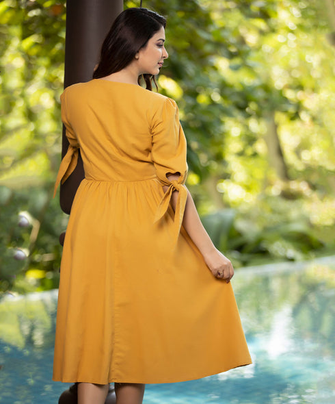 Linen Bustier Detailed Midi Dress