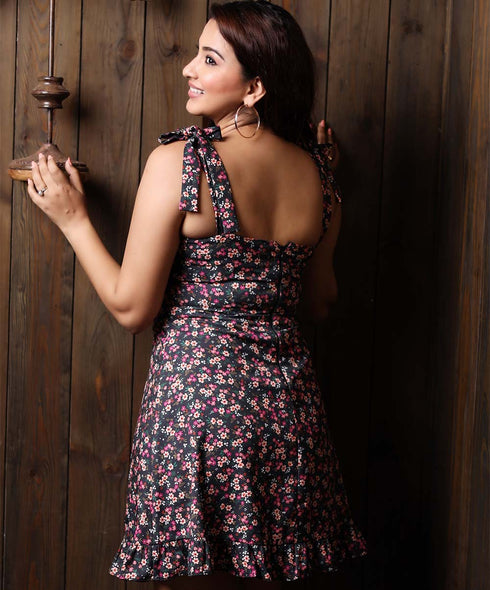 Hem Frilled Mini Printed Skater Dress