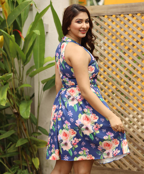 Halter Neck Mini Printed Dress