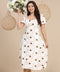 Puffed Sleeve Sweetheart Neck Printed Dress