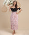 Pleated Floral Printed Pink Skirt