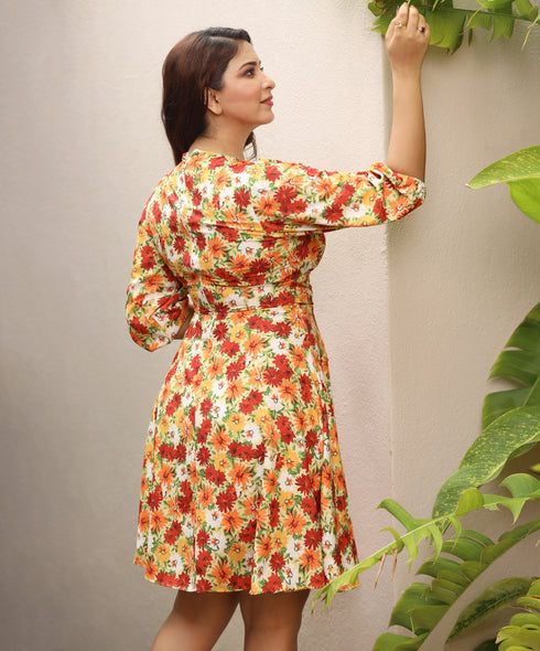 Vneck Half Sleeve Printed Dress