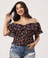 Off-Shoulder Frilled Printed Casual Top