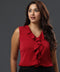 Vneck Frilled Chiffon Sleeveless Red Top