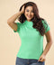 Mock-Neck Rib-Knit Fitted Green Tshirt