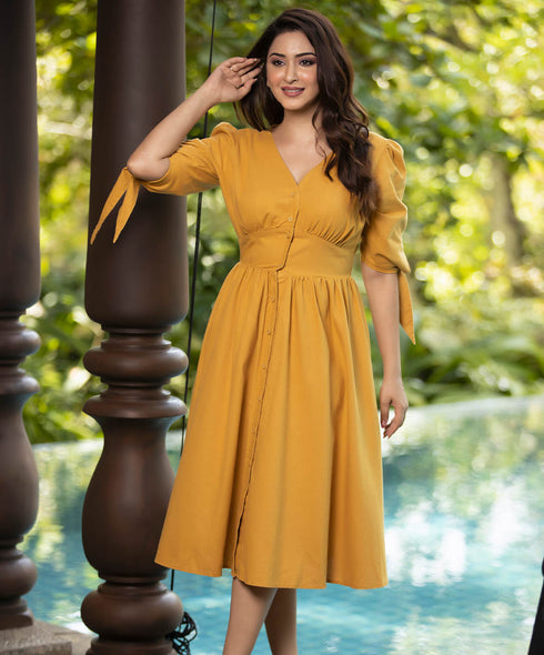 Linen Bustier Detailed Midi Dress