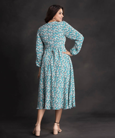 Green Printed Gathered Bustier Dress