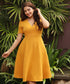 Vneck Side Pockets Elegant Mustard Dress