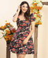 Puffed Short Sleeve Mini Printed Dress