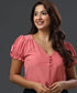 Pink Puffed Sleeve Vneck Formal Top