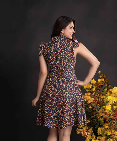 Yellow And Red Printed Chiffon Dress