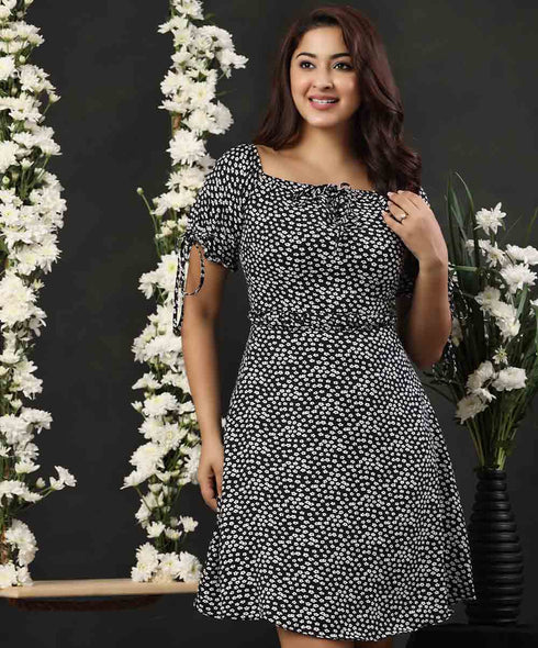 Off Shoulder Printed Mini Dress