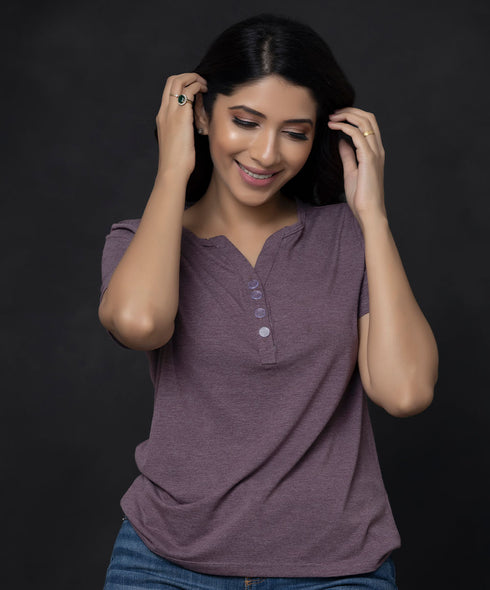 Casual Plum Short Sleeve Loose T-shirt