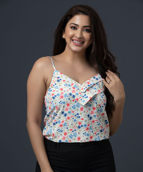 White Candy Floral Printed Cami Top