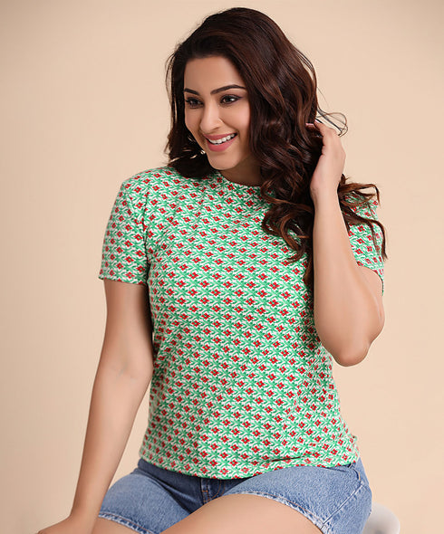 Micro Floral Design Green Tshirt
