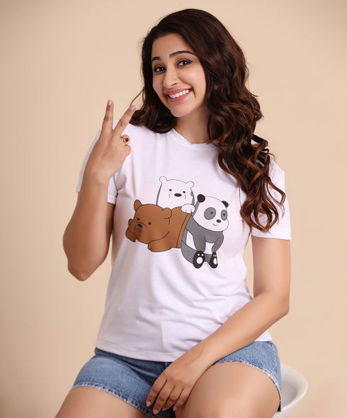 White Panda Bears Tri Set Tshirt