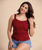Maroon Ruffle Shoulder Eyelet Rib Tshirt