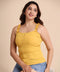 Mustard Ruffle Shoulder Eyelet Rib Tshirt