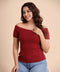 Maroon Off Shoulder Rib Tshirt