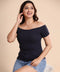 Navy Off Shoulder Rib Tshirt