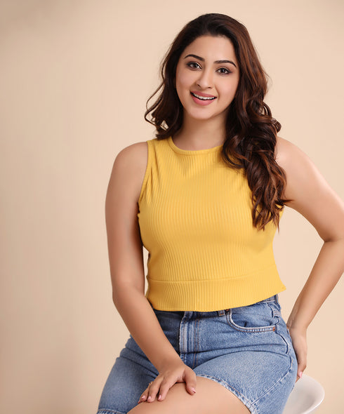 Mustard Rib Peplum Crop Top