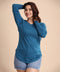 Teal Blue Long Sleeve Curved Hem Tshirt