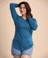 Teal Blue Long Sleeve Curved Hem Tshirt
