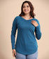 Teal Blue Long Sleeve Curved Hem Tshirt