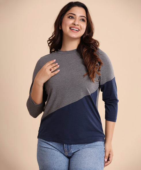 Gray Navy Double Panel Contrast Tshirt